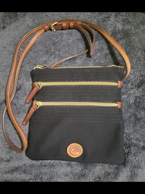 Dooney & Bourke Black Nylon Tote with Brown Leather Duck Patch